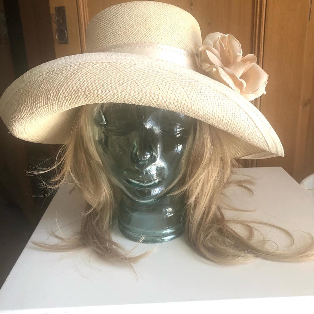 SOLD Vintage Barabara Allen custom raffia hat w detachable flower ornament - Picture 1 of 11
